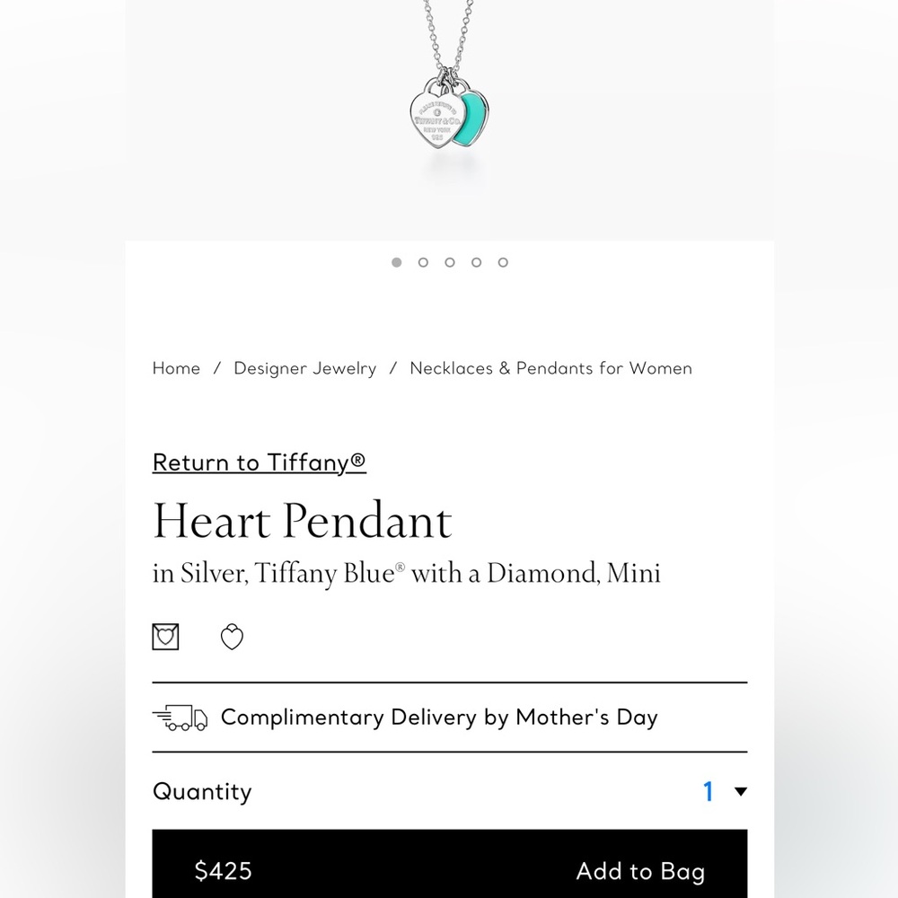 Tiffany & Co. Blue Double Heart Tag Pendant MINI WITH DIAMOND